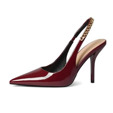 iiimmu Red Heels for Women Sexy, Closed Toe 4 in, Slingback Pumps with Chain for Wedding Party Dress Prom Heels, Patent Leather, Size 7 - Image 1