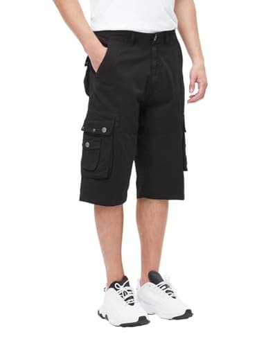 BEST SOUTH Men's Capri Long Twill Cargo Shorts Below Knee 13 Inches Cotton Relaxed Fit Casual Multi-Pocket Black 36 - Image 2