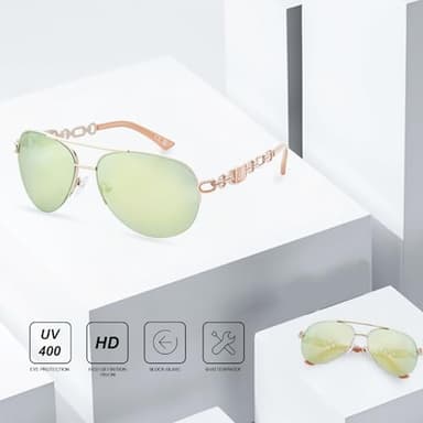 FONHCOO Aviator Sunglasses for Women Men Oversized Metal Frame UV400 Mirrored Sunglasses (Orange) - Image 2