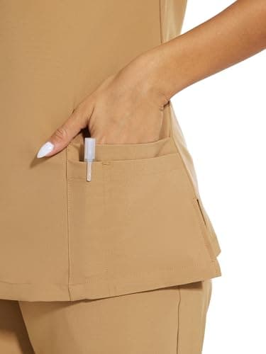 COZYFIT Scrubs for Women Set - Stretch V-Neck Scrub Top & Jogger Pant with 8 Pockets, Yoga Waistband, Anti Wrinkle, Slim Fit Women Scrubs - Khaki, XXL, Tall - Image 5