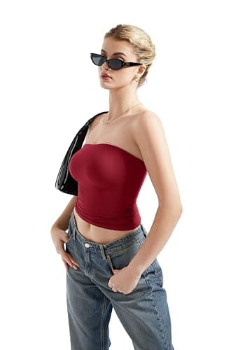 SUUKSESS Women Sexy Tube Top Summer Y2K Going Out Tops Casual Sleeveless Double Lined Basic Tank Top (Wine Red, M) - Image 3