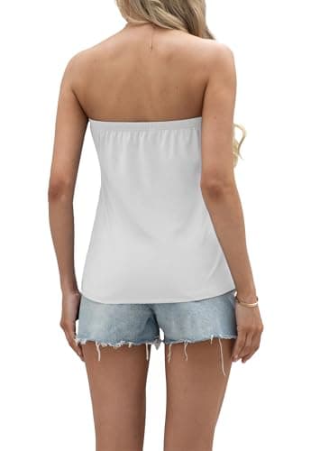 IWOLLENCE Summer Tube Tops for Women Cotton Backless Strapless Long Tank Tops Sleeveless Bandeau Flowy Beach Coverups White, XL - Image 4