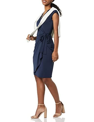 Amazon Essentials Women's Classic Cap Sleeve Wrap Dress (Available in Plus Size), Navy, X-Large - Image 3