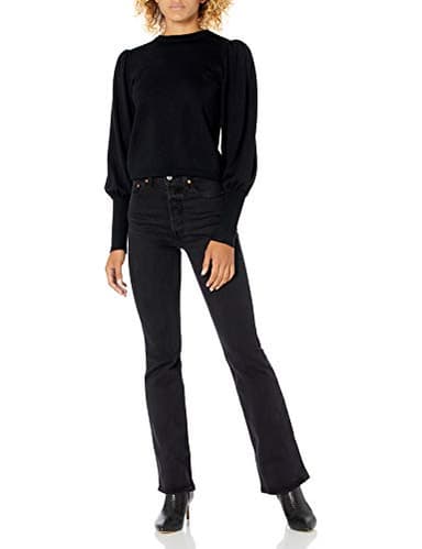 The Drop Women's Vivienne Pleated Shoulder Balloon-Sleeve Crewneck Sweater, Black, L - Image 3