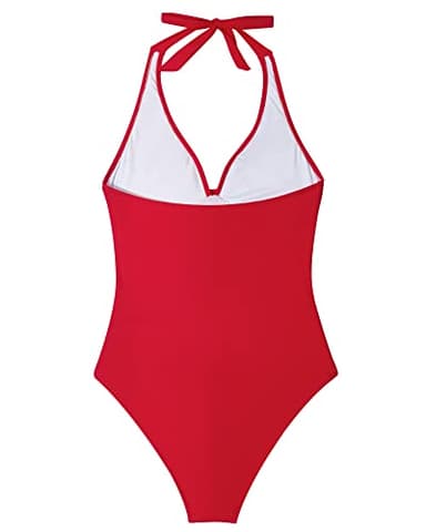 SUUKSESS Women Sexy Tummy Control One Piece Swimsuits Halter Push Up Monokini Bathing Suits (Red, XL) - Image 5
