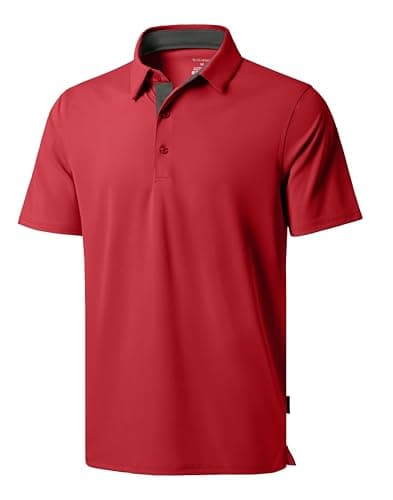 Men's Golf Shirts Dry Fit Moisture Wicking Performance Short Sleeve Collared Polo Shirts for Casual Tennis Bussiness (Dark Red, M) - Image 1