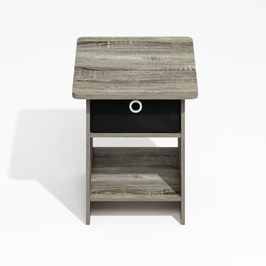 Furinno Dario End Table, Side Table, Storage Shelf with Bin Drawer, Grey Oak/Black - Image 6