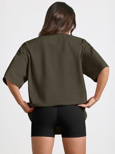 Trendy Queen Womens Oversized Summer T Shirts Fashion Workout Plus Size Tops Short Sleeve Beach Vacation Gym Clothes 2025 ArmyGreen L - Image 4