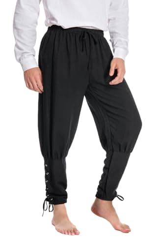 Mens Spring Summer Autumn Ankle Banded Pants Medieval Viking Navigator Trousers Renaissance Pants (Large, Black) - Image 1
