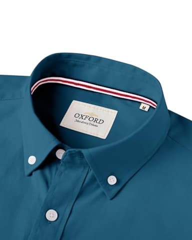 Alimens & Gentle Mens Solid Oxford Shirt Long Sleeve Dress Shirt Work Casual Button Down Shirts with Pocket Peacock Blue - Image 2