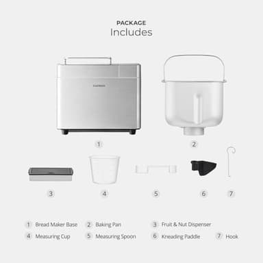 CUCKOO Bread Maker Machine with 15 Menu Options + 3 Crust Colors, 2 lbs Bread Machine with Automatic Fruit & Nut Dispenser, Includes 6 Accessories, Ideal Breadmaker for Sourdough (CBM-AAB101S) - Image 8