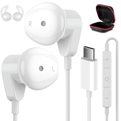 USB C Headphones for iPad Pro iPhone Air 17 16 15 Pro Max HiFi Stereo USB-C Wired Earbuds Microphone Volume Control Type C Earphone for Samsung S24 S23 Ultra S22 S21 Note20 Pixel 9 8 7 6 6a 5 OnePlus9 - Image 1