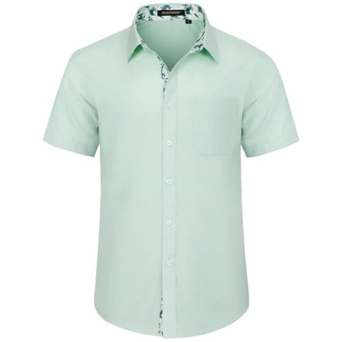 HISDERN Mens Dress Shirts Short Sleeve Mint Green Casual Button Down Shirts with Pocket Summer Fashion Inner Contrast Shirts for Men Business Formal - Image 1