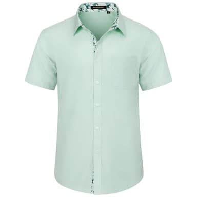 HISDERN Mens Dress Shirts Short Sleeve Mint Green Casual Button Down Shirts with Pocket Summer Fashion Inner Contrast Shirts for Men Business Formal - Image 1