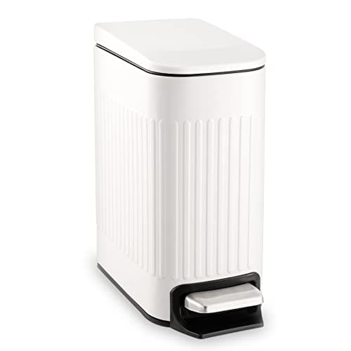 TrashAid Slim Bathroom Trash Can with Lid Soft Close, 6 Liter/1.6 Gallon Stainless Steel Small Garbage Can with Removable Inner Bucket, Step Pedal, Slim Wastebasket for Toilet, Office, Bedroom, White - Image 1