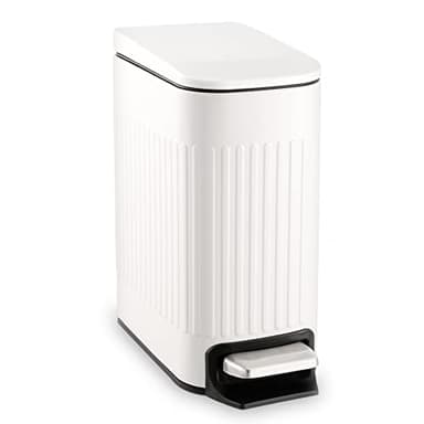TrashAid Slim Bathroom Trash Can with Lid Soft Close, 6 Liter/1.6 Gallon Stainless Steel Small Garbage Can with Removable Inner Bucket, Step Pedal, Slim Wastebasket for Toilet, Office, Bedroom, White - Image 1