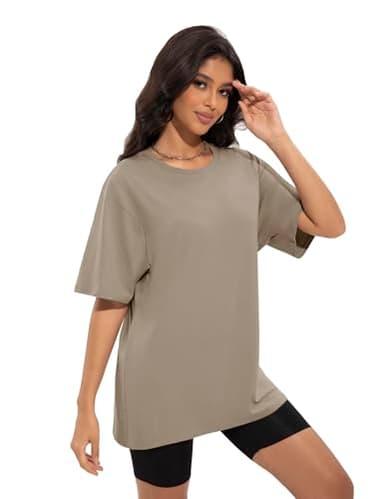 Siimcuzy 4 Pack Oversized Tshirts for Women, Loose Fit Crew Neck Summer Baggy Tops Workout Tees Plus Size T Shirts 1 Black 1 White 1 Dark Pink 1 Khaki XX-Large - Image 3