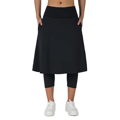ANIVIVO Women Long Knee Length Skirt with Capris Leggings,Skirted Leggings with High Waisted Zipper Pockets(Black,M) - Image 2