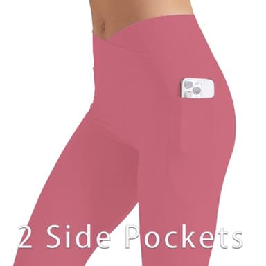 Cicendy Women Flare Leggings with Side Pockets,Crossover Yoga Pants Bootleg High Waisted Stretchy Control Gym Workout Pants (US, Alpha, X-Small, Regular, Regular, Pink) - Image 3