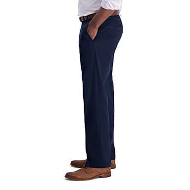 Haggar Men's Iron Free Premium Khaki Classic Fit Flat Front Expandable Waist Casual Pant (Regular and Big & Tall Sizes), Dark Navy, 40x30 - Image 2