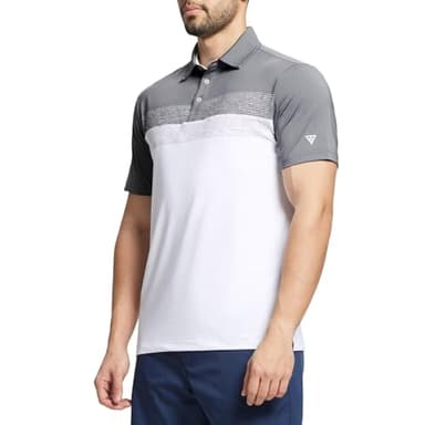 M MAELREG Golf Polo Shirts for Men Regular Fit Short Sleeve Lightweight Chest Print Business Casual Collared Shirt A- White - Image 3