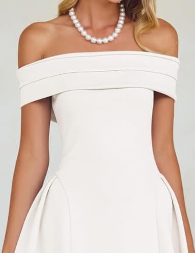 ZESICA Cocktail Dresses for Women's Elegant Off Shoulder Short Sleeve Swing A Line Wedding Evening Party Midi Dress,White,Medium - Image 5