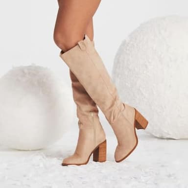 Erocalli Suede Knee-High Boots Fall Boot For Women Chunky Block High Heel Slouch Fashion Boot Round Toe Side Zipper - Image 3