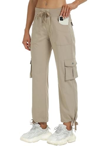 MoFiz Women's Cargo Hiking Pants Outdoor Athletic Lightweight Quick Dry Travel Loose Sports Casual Pant for Women Button Pockets Khaki S - Image 1