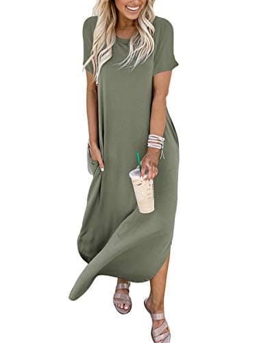 ANRABESS Womens Summer Maxi Dress Short Sleeve Casual Loose Long T Shirt Dresses Split Vacation Beach Sundress Travel Outfits Olive Medium - Image 5