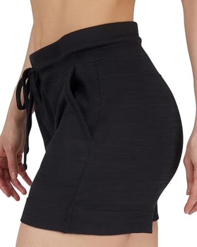 90 Degree By Reflex Womens Soft Sweat Shorts High Waisted Drawstring Lounge Shorts with Pockets - Heather Black - XL - Image 2