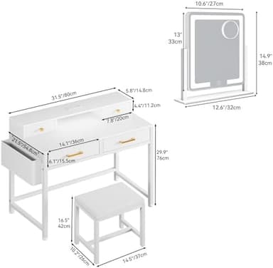 YITAHOME Vanity Desk Set with LED Mirror & Charging Station, 4-Drawer Makeup Table with Light Strip and Stool, Modern Dressing Table - Image 6