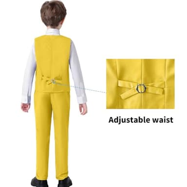 Boys Suits Vest and Pants Set Toddler Boy Suit Size 8 Yellow Formal Dress Clothes for Kids Wedding Outfit Christmas Homecoming Suit with Tie - Image 3