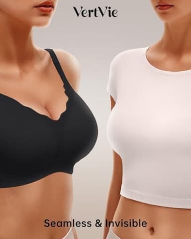 Vertvie Womens Seamless Bras No Underwire Supportive Wireless Push Up Full Coverage Bralette Comfort Scalloped T-Shirt Bra - Image 5
