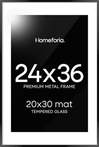 Homeforia 24x36 Picture Frame Black, High End Metal 24 x 36 Large Poster Frames with Mat 20 by 30 inch Photo, 24x36 Thin Frame Matted to 20x30 in Print, 36x24 Frame, Tempered Glass, Wall Kit, Set of 1 - Image 1