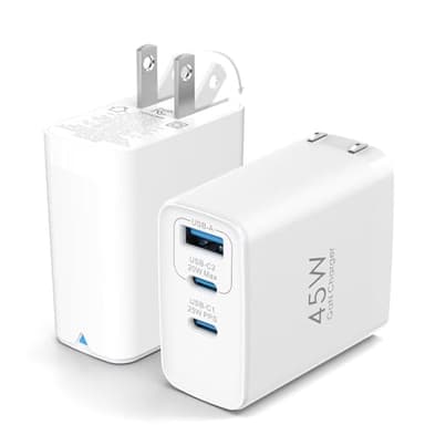 45W USB C Charger Block, 2-Pack Compact Foldable Wall Charger 3-Port GaN Type C Changer Fast Charging for iPhone 16/16 Pro/16 Pro Max/15 Pro/14 Pro/13 Pro/12, for Samsung Galaxy S24/S23, White - Image 1
