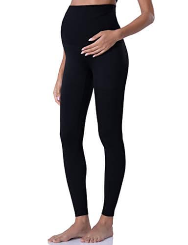 POSHDIVAH Women's Maternity Leggings Over The Belly Pregnancy Yoga Pants Active Wear Workout Leggings Black Medium - Image 1
