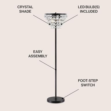 JONATHAN Y JYL9005A Jemma 60" Crystal/Metal LED Floor Lamp, Contemporary, Modern, Transitional, Elegant, Office, Living Room, Family Room, Dining Room, Bedroom, Hallway, Foyer, Bronze/Clear - Image 2