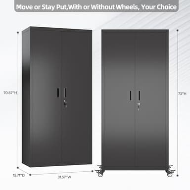 Aobabo 73''H Garage Storage Cabinet with Wheels,Steel Cabinets with 2 Doors and 4 Adjustable Shelves for Home Office,Assembly Required,Black - Image 3