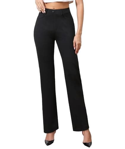 Agenlulu High Waisted Dress Pants for Women Tall Straight Leg Pull On Black Work Slacks 31.5" - Image 1