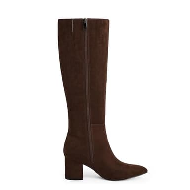 Easyfox Knee High Boots for Women Chocolate Brown Suede Boots for Women Chunky Heel Tall Brown Boot Pointed Toe Fall 2025 Block High Boot Size 8 - Image 2
