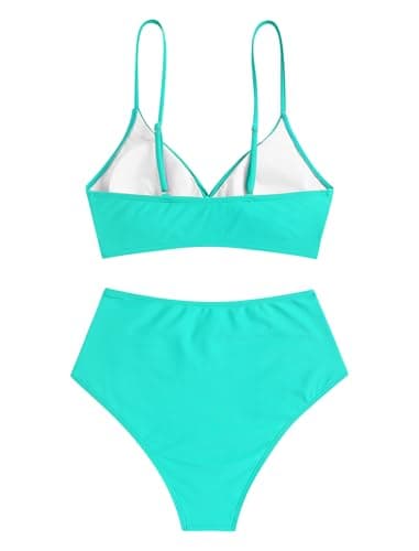 ZAFUL Women High Waisted Bikini Sets Two Piece Swimsuit Push Up Twist Front Ruched Bathing Suit Aqua Blue L - Image 6