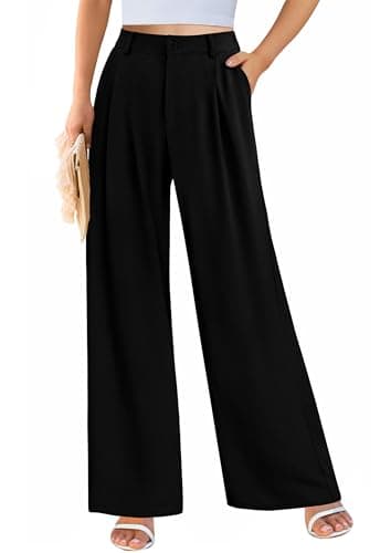 PRETTYGARDEN Wide Leg Pants for Women Trendy 2025 Fall High Waisted Business Casual Outfits Work Pant Trousers (Black,Large) - Image 2