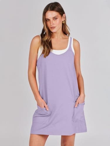 Prinbara Women Athletic Tennis Dress Summer Workout Sports Mini Romper Dress Built in Shapewear Shorts Sundress 2025 Outfits Lilac X-Small - Image 2