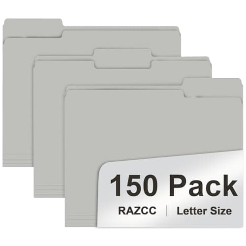 File Folder, RAZCC 150 Pack 1/3 Cut Tab File Folders Letter Size, Grey, Folders with Tab, Great for Organizing and Easy File Storage - Image 1