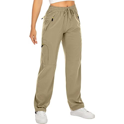 Women's Hiking Cargo Pants Quick Dry UPF50+ Outdoor Pants for Women Fishing Safari Travel Stretchy Pants with Pockets,6608,Khaki,XL - Image 1