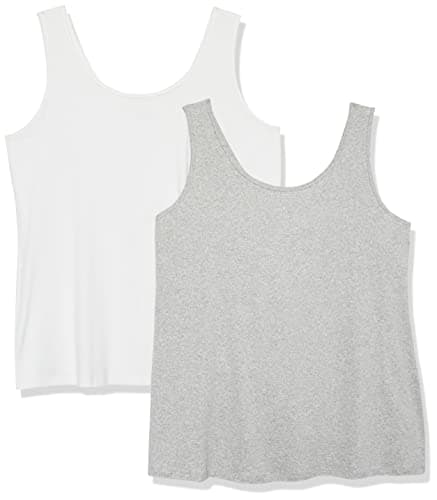 Amazon Essentials Women's Plus Size Tank Top, Pack of 2, Light Grey Heather/White, 3X - Image 1