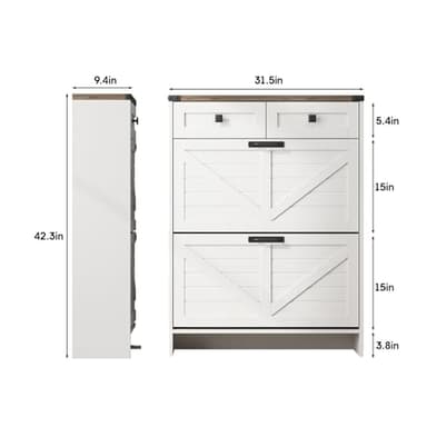 Halitaa Shoe Cabinet with 2 Flip Drawers & 2 Drawers,Farmhouse Shoe Storage Cabinet for Entryway,Slim Freestanding Narrow Organizer Rack for Front Door Entrance,White - Image 2