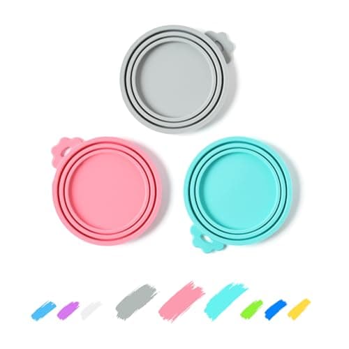WePet Pet Food Can Covers, Silicone Lids, BPA Free, Dishwasher Safe, Fit Most Standard Size Canned Cat and Dog Food, 3oz/5.5oz/12.5oz/13.2oz, Cool Grey/Rose Pink/Turquoise - Image 1