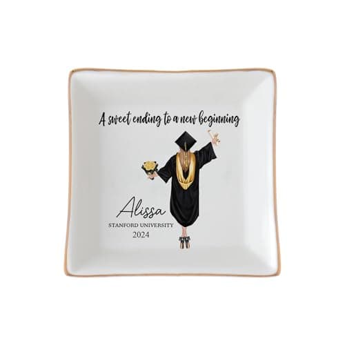 Personalized Jewelry dish graduation gifts for her 2025, A Sweet Ending to a New Beginning, Gifts for Best Friend 02 - Image 1