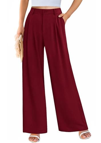 PRETTYGARDEN Wide Leg Pants for Women Trendy 2025 Fall High Waisted Business Casual Outfits Work Pant Trousers (Wine Red,Medium) - Image 2